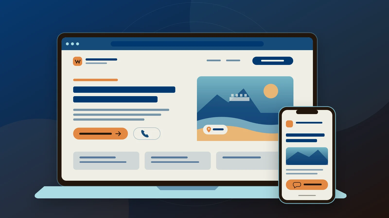 Illustration d’un site vitrine sur ordinateur et téléphone pour une entreprise à Agadir