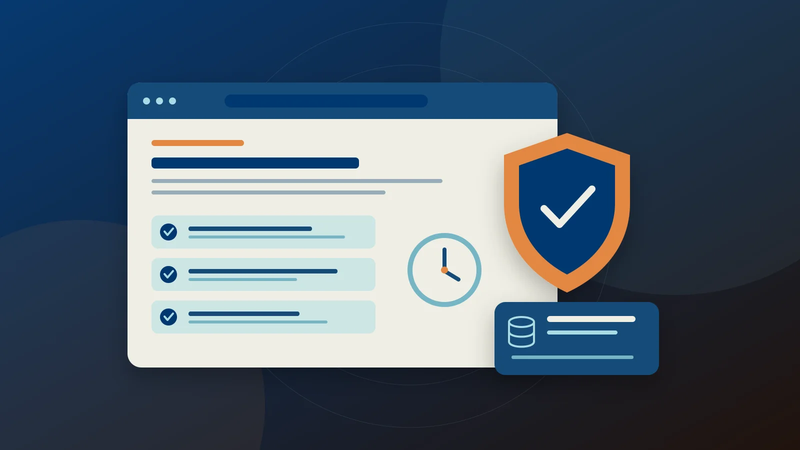 Illustration d’un site web, d’une liste de contrôles, d’une sauvegarde et d’un bouclier pour la maintenance web à Agadir